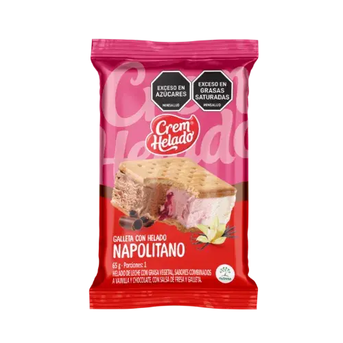 Galleta con helado sabor napolitano