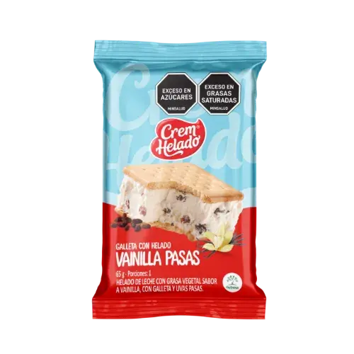 Galleta con helado de vainilla y pasas