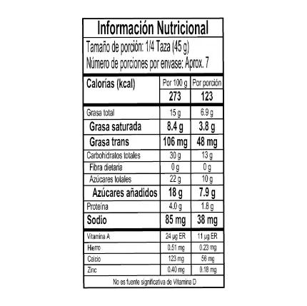 Tabla nutricional litro chips