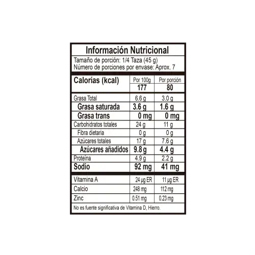 Tabla nutricional vainilla Crem Helado