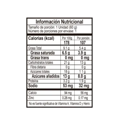 Tabla nutricional paleta casero de coco