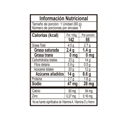 Tabla nutricional paleta casero de guanábana
