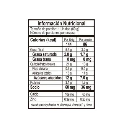 Tabla nutricional paleta casero mora