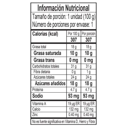 Tabla nutricional polet caramelo crocante Crem Helado
