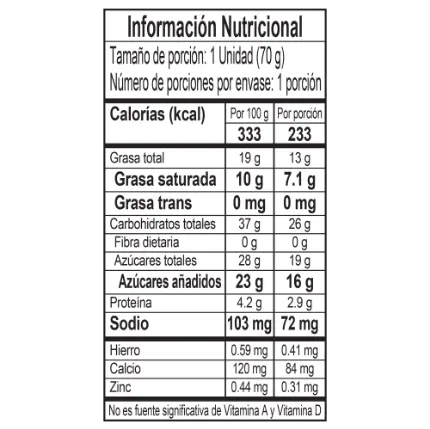 Tabla nutricional polet cookies cream