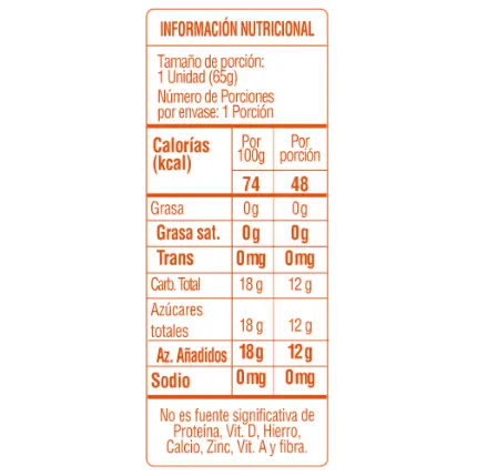 Tabla nutricional aloha de naranja Crem Helado