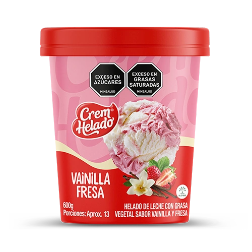 Litro de helado sabor a vainilla fresa