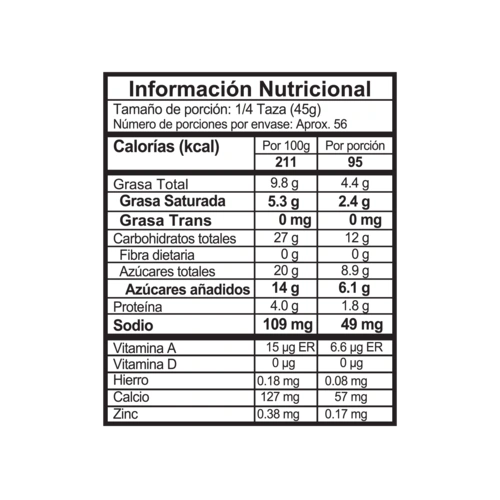 Tabla nutricional brownie cookies