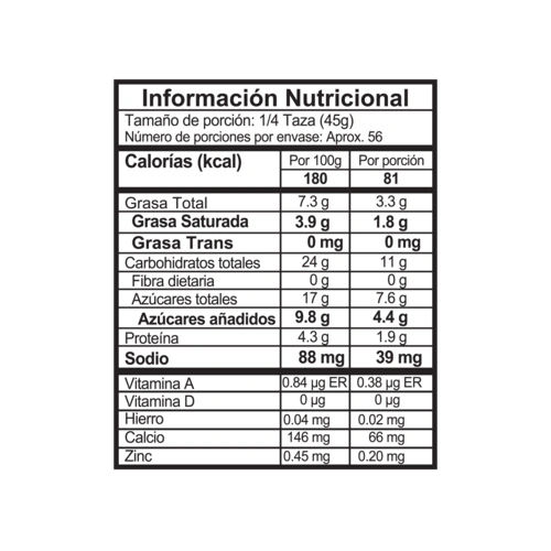Tabla nutricional vainilla fresa