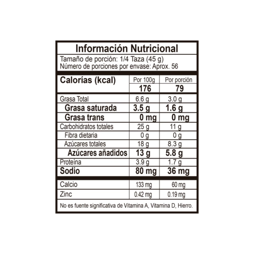 Tabla nutricional Crem Helado mora