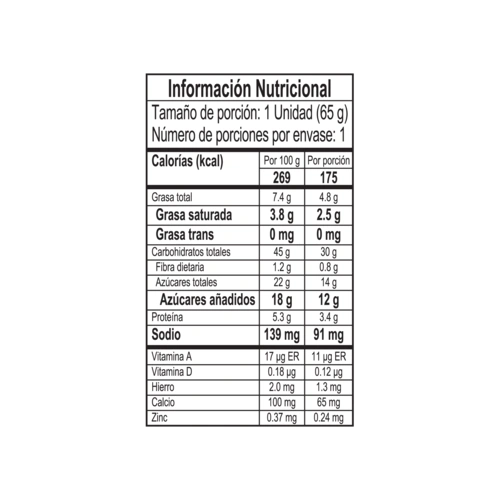 Tabla nutricional galleta con helado de napolitano