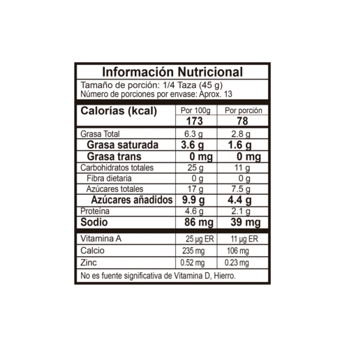 Tabla nutricional litro de helado vainilla fresa