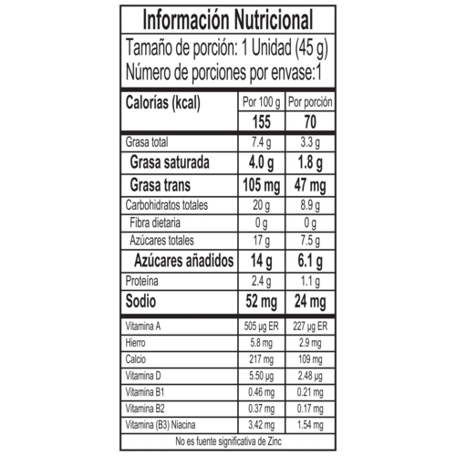 Tabla nutricional chocolisto fresa